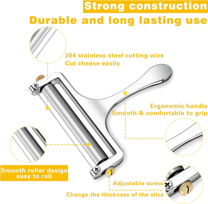 Wire Cheese Slicer Handheld Cutter with 1 Extra Wire, Silver