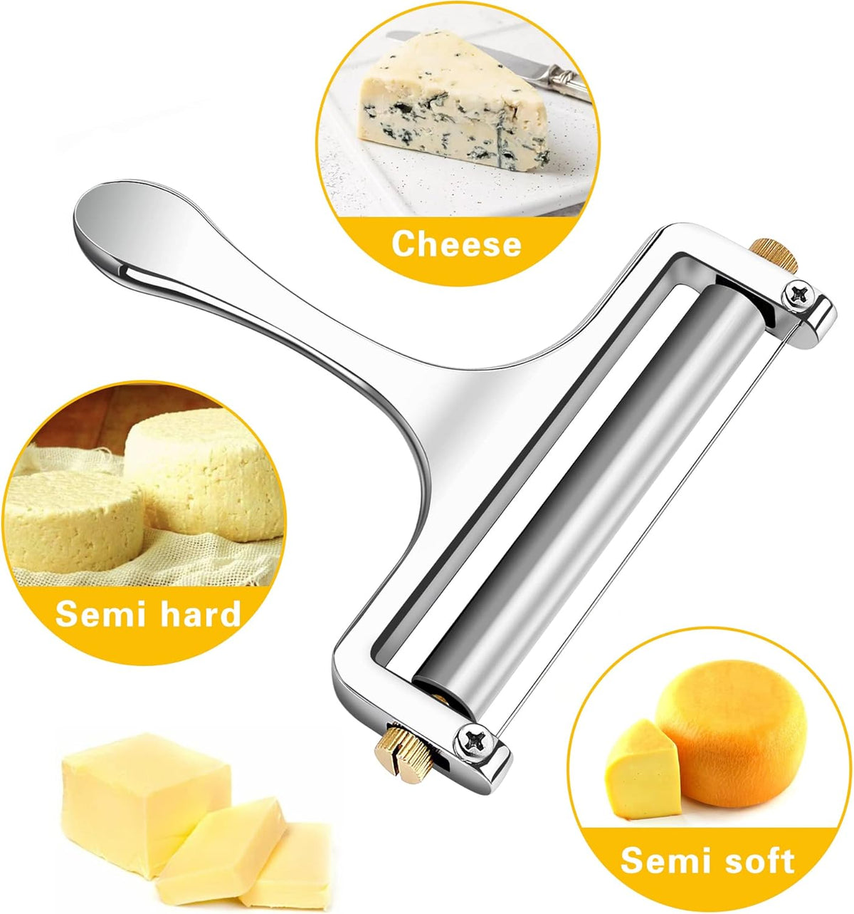 Wire Cheese Slicer Handheld Cutter with 1 Extra Wire, Silver