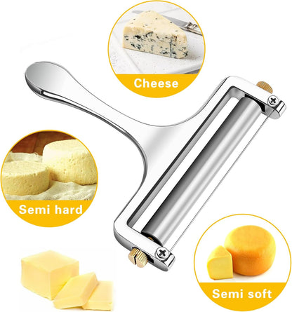 Wire Cheese Slicer Handheld Cutter with 1 Extra Wire, Silver