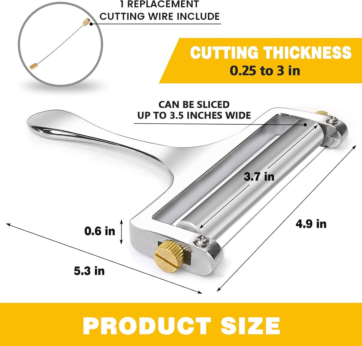 Wire Cheese Slicer Handheld Cutter with 1 Extra Wire, Silver