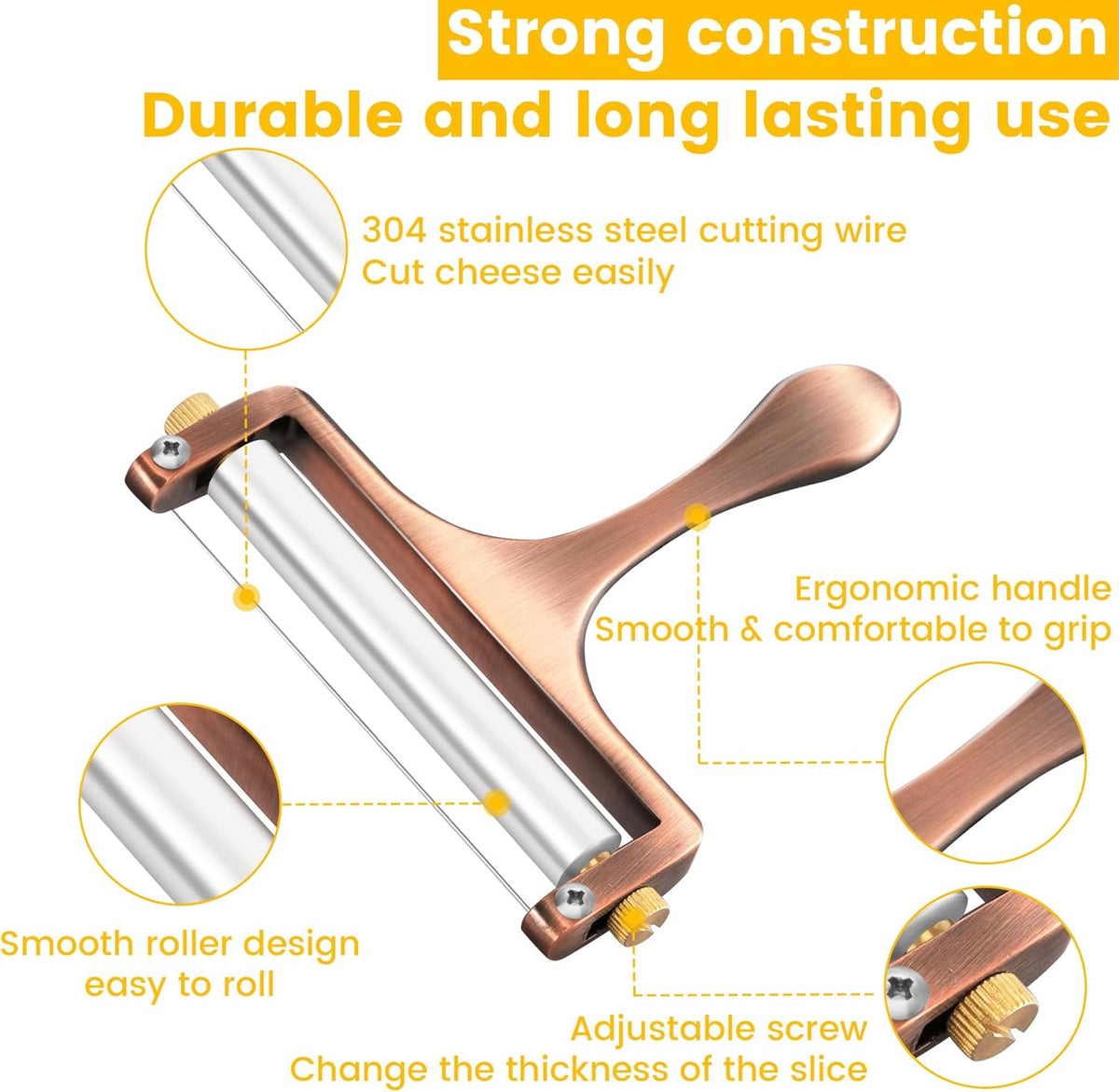 Wire Cheese Slicer Handheld Cutter with 1 Extra Wire, Silver