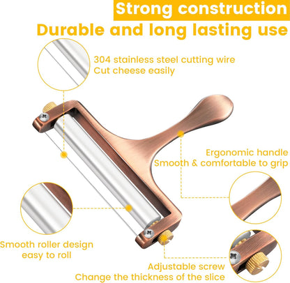 Wire Cheese Slicer Handheld Cutter with 1 Extra Wire, Silver
