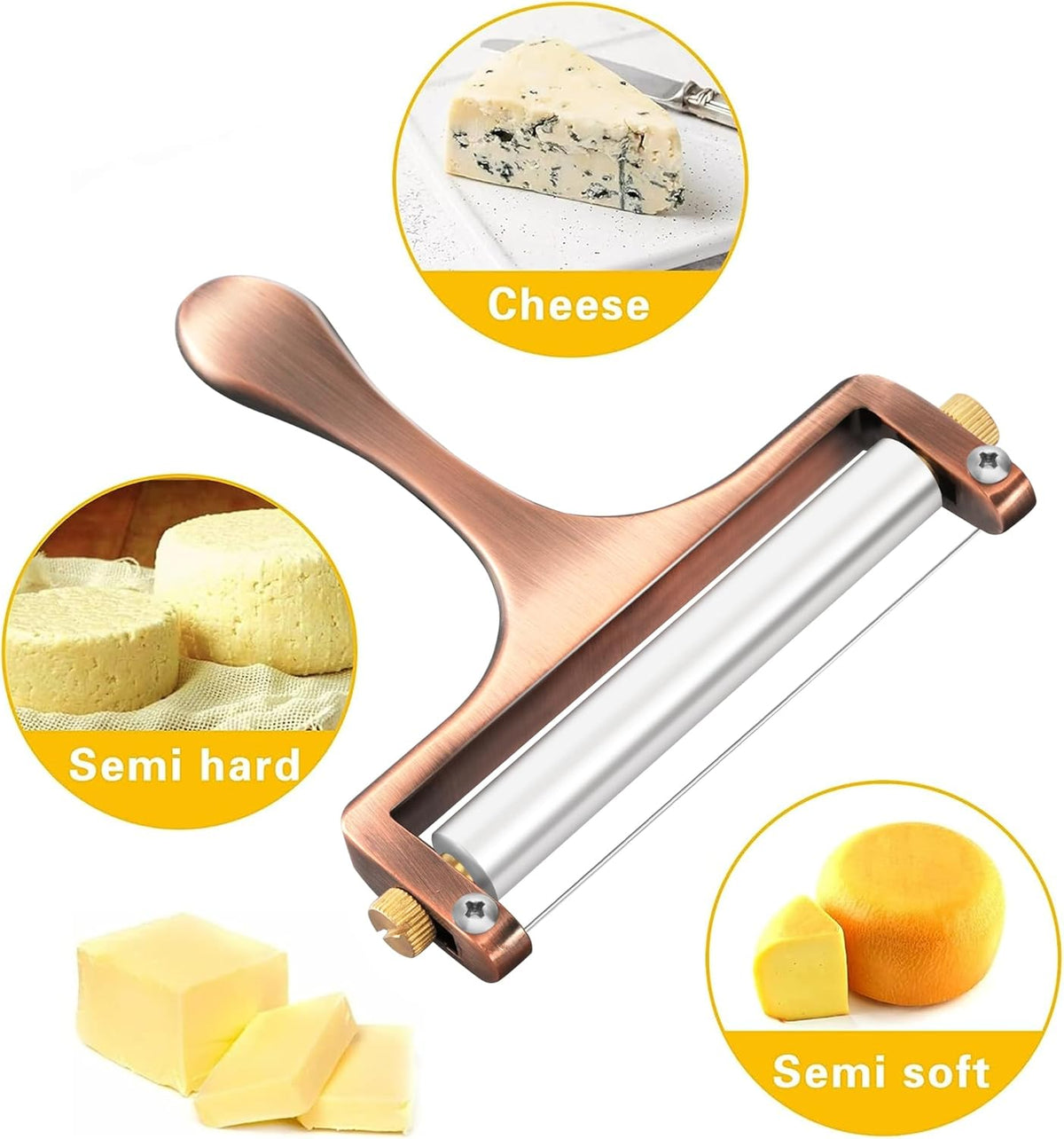Wire Cheese Slicer Handheld Cutter with 1 Extra Wire, Silver