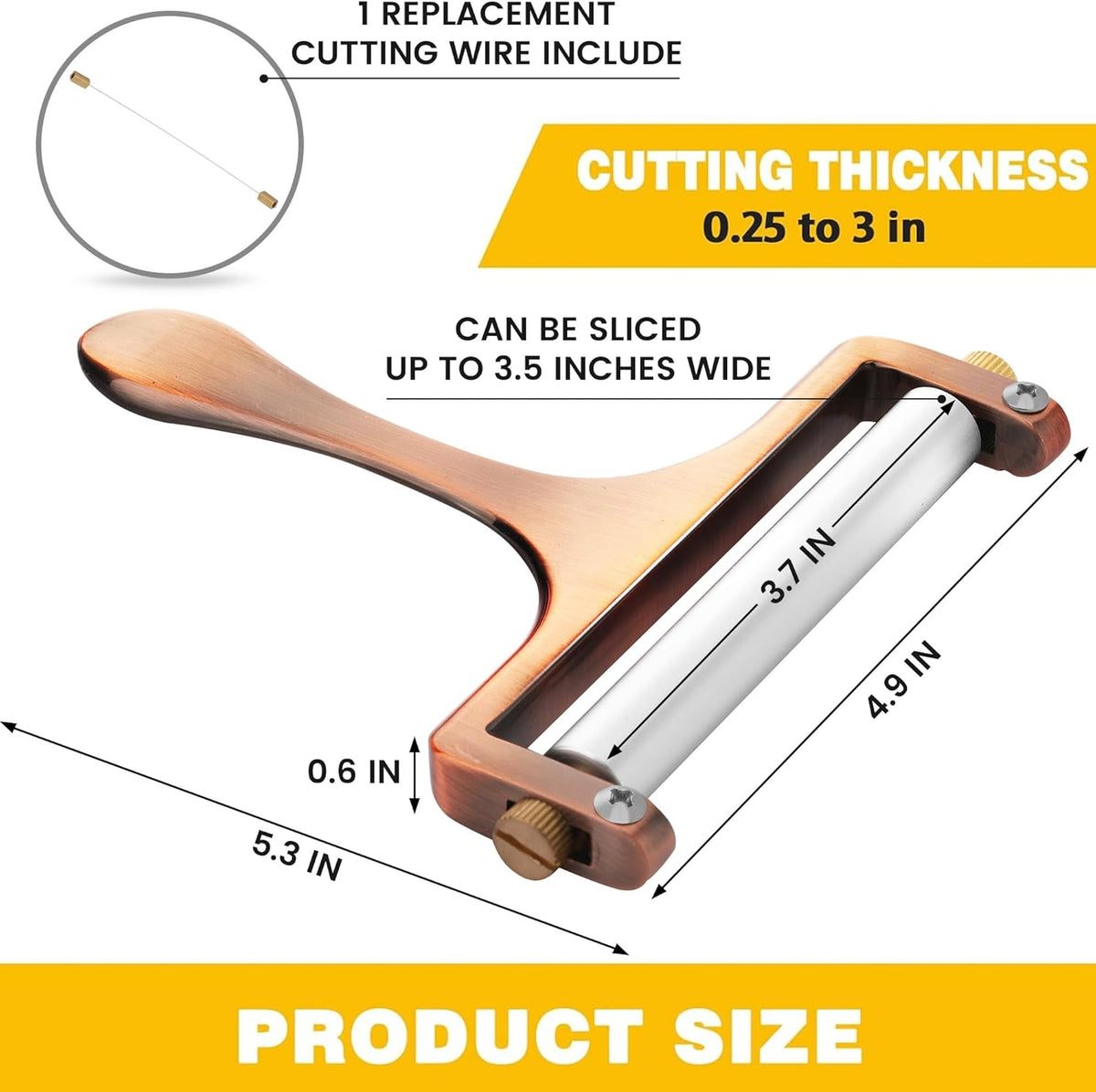 Wire Cheese Slicer Handheld Cutter with 1 Extra Wire, Silver