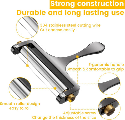Wire Cheese Slicer Handheld Cutter with 1 Extra Wire, Silver