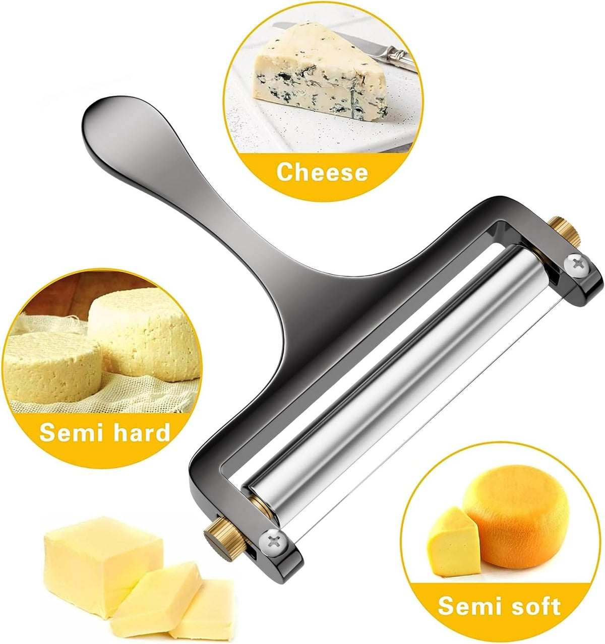 Wire Cheese Slicer Handheld Cutter with 1 Extra Wire, Silver
