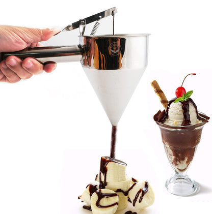 Stainless Steel Baking Funnel Dispenser with Stand for Takoyaki Pancake Batter Cupcake Pastries Desserts