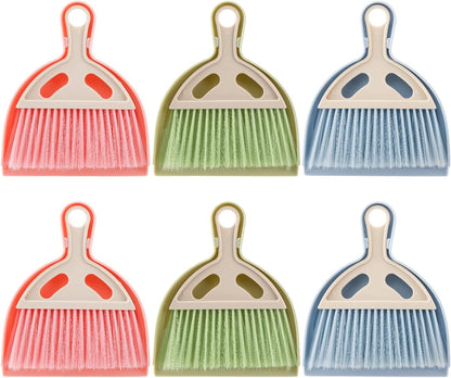 6 Pack Small Dustpan and Brush Set, Whisk Broom and Dust Pan with Handle, Nesting Tiny Cleaning Broom, Mini Hand Broom and Dustpan Set for Table, Desk, Keyboard, Cars and Pet Nest
