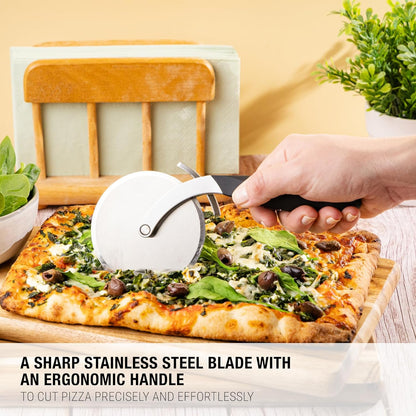 Pizza Cutter Wheel and Dough Docker | Cutter With Wheel Slicer Sharp Stainless Steel Blade, Ergonomic Handle | 2-in-1 Pizza Slicer & Dough Docking Tool | Non-Slip Handle | Dishwasher Safe