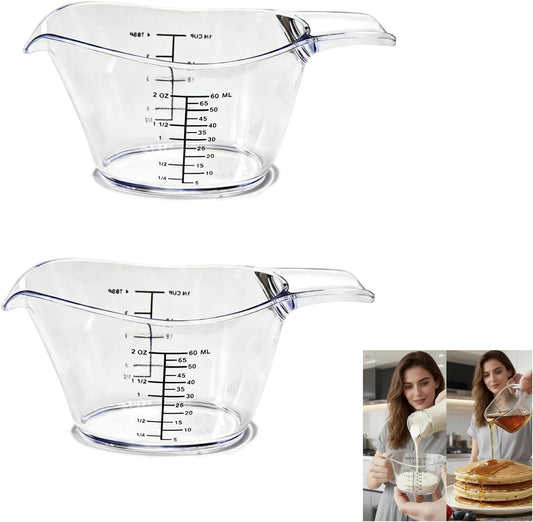 2 oz mini small milliliter measuring cup 1/4 cup acrylic measuring cup | Set of 2 small measuring cups, 2 oz/60 ml mini cups, with teaspoon/tablespoon/oz/ml markings, clear and easy-to-read scale