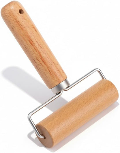 Large T-Shaped Rolling Pin, Wooden Dough Roller with Stainless Steel Frame, Smooth Pastry Roller for Pizza, Cookies, Pie Crust and Baking