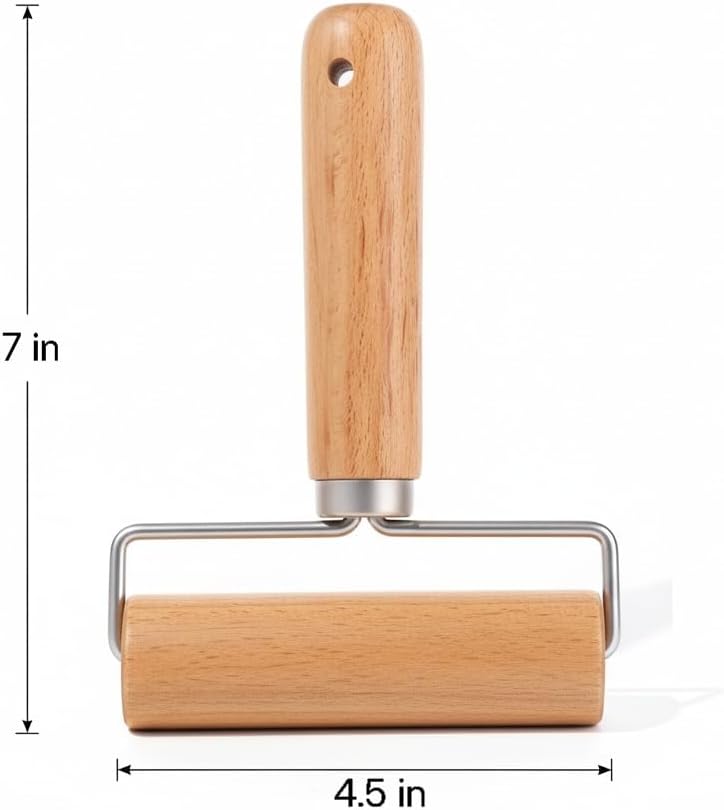 Large T-Shaped Rolling Pin, Wooden Dough Roller with Stainless Steel Frame, Smooth Pastry Roller for Pizza, Cookies, Pie Crust and Baking