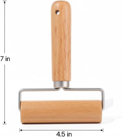Large T-Shaped Rolling Pin, Wooden Dough Roller with Stainless Steel Frame, Smooth Pastry Roller for Pizza, Cookies, Pie Crust and Baking