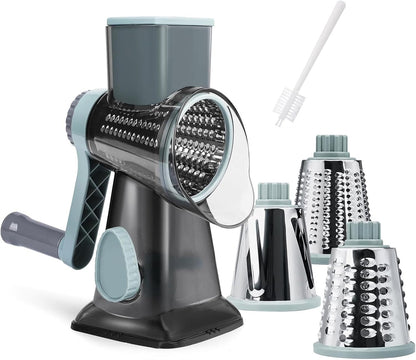 Cheese Grater Hand Crank Rotary, 3 Blades with Strong Suction Base