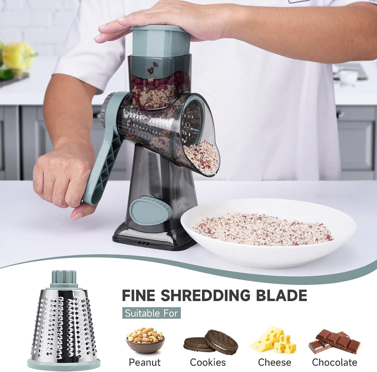 Cheese Grater Hand Crank Rotary, 3 Blades with Strong Suction Base