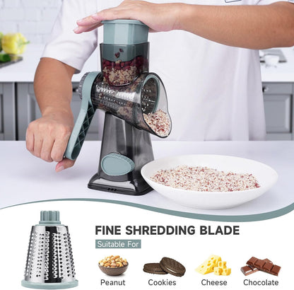Cheese Grater Hand Crank Rotary, 3 Blades with Strong Suction Base