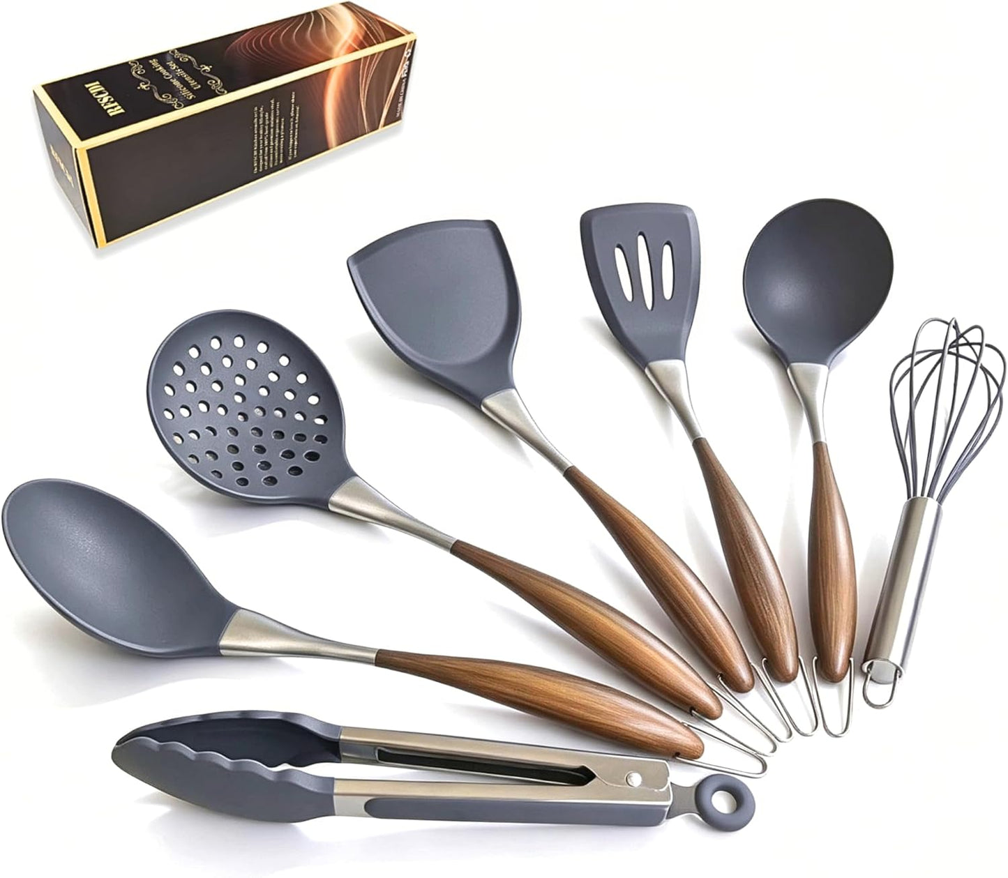 Elegant White Gold Silicone Cooking Utensils Set - Non-Toxic, Dishwasher Safe Kitchen Utensils Set with Heat Resistant Comfort Handles - Includes Spatula & Spoon for Nonstick Cookware