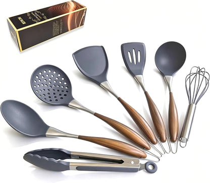 Elegant White Gold Silicone Cooking Utensils Set - Non-Toxic, Dishwasher Safe Kitchen Utensils Set with Heat Resistant Comfort Handles - Includes Spatula & Spoon for Nonstick Cookware