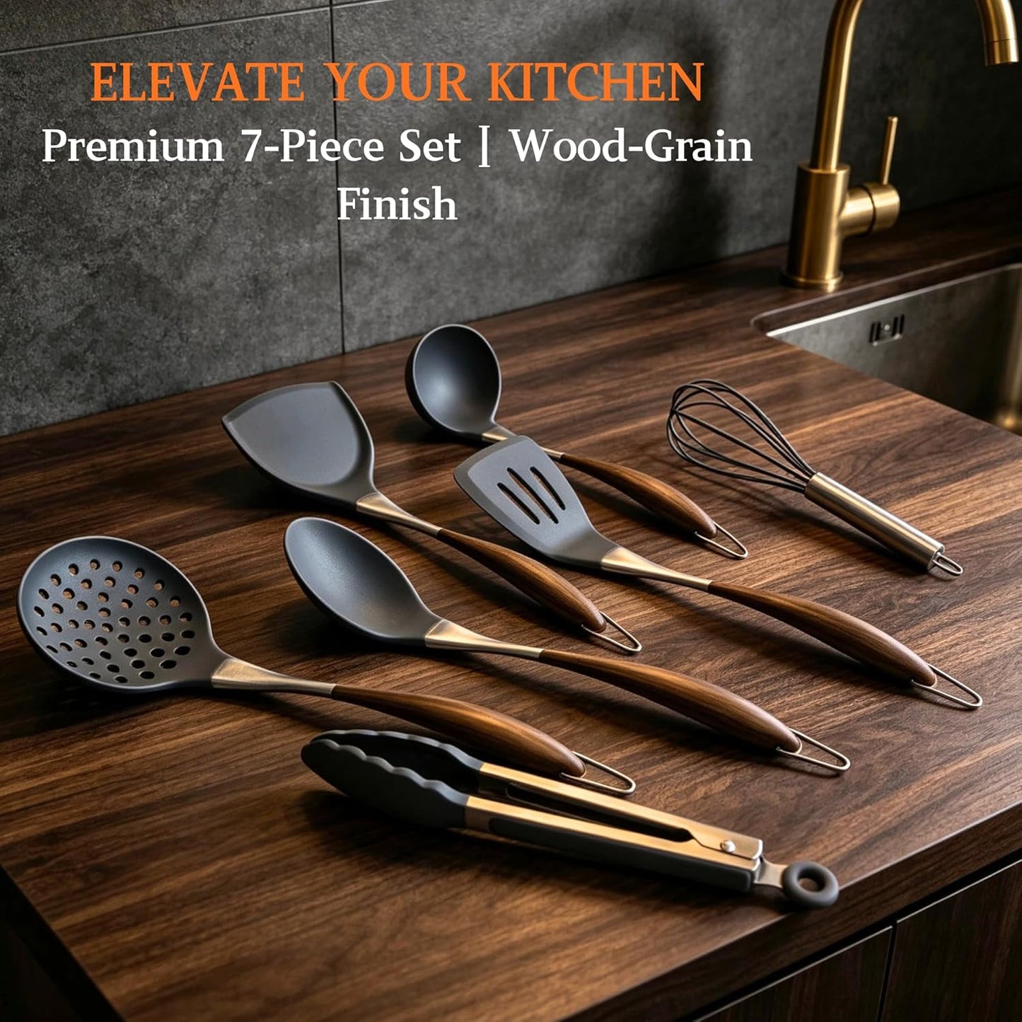 Elegant White Gold Silicone Cooking Utensils Set - Non-Toxic, Dishwasher Safe Kitchen Utensils Set with Heat Resistant Comfort Handles - Includes Spatula & Spoon for Nonstick Cookware
