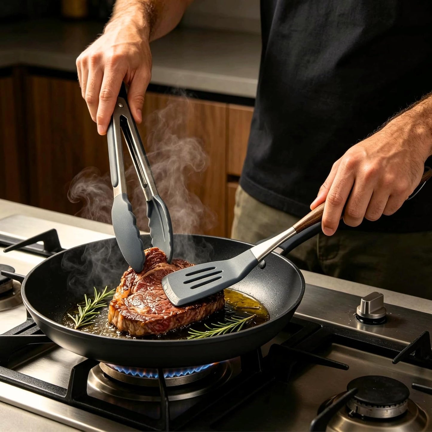 Elegant White Gold Silicone Cooking Utensils Set - Non-Toxic, Dishwasher Safe Kitchen Utensils Set with Heat Resistant Comfort Handles - Includes Spatula & Spoon for Nonstick Cookware