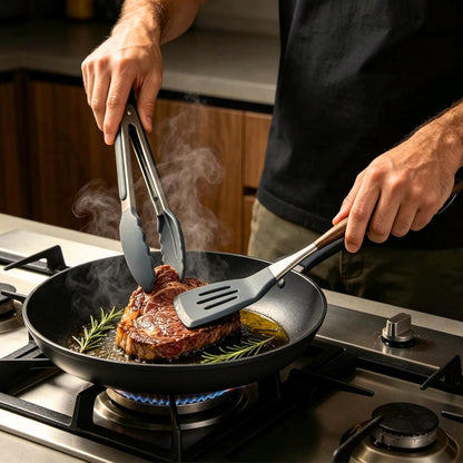Elegant White Gold Silicone Cooking Utensils Set - Non-Toxic, Dishwasher Safe Kitchen Utensils Set with Heat Resistant Comfort Handles - Includes Spatula & Spoon for Nonstick Cookware