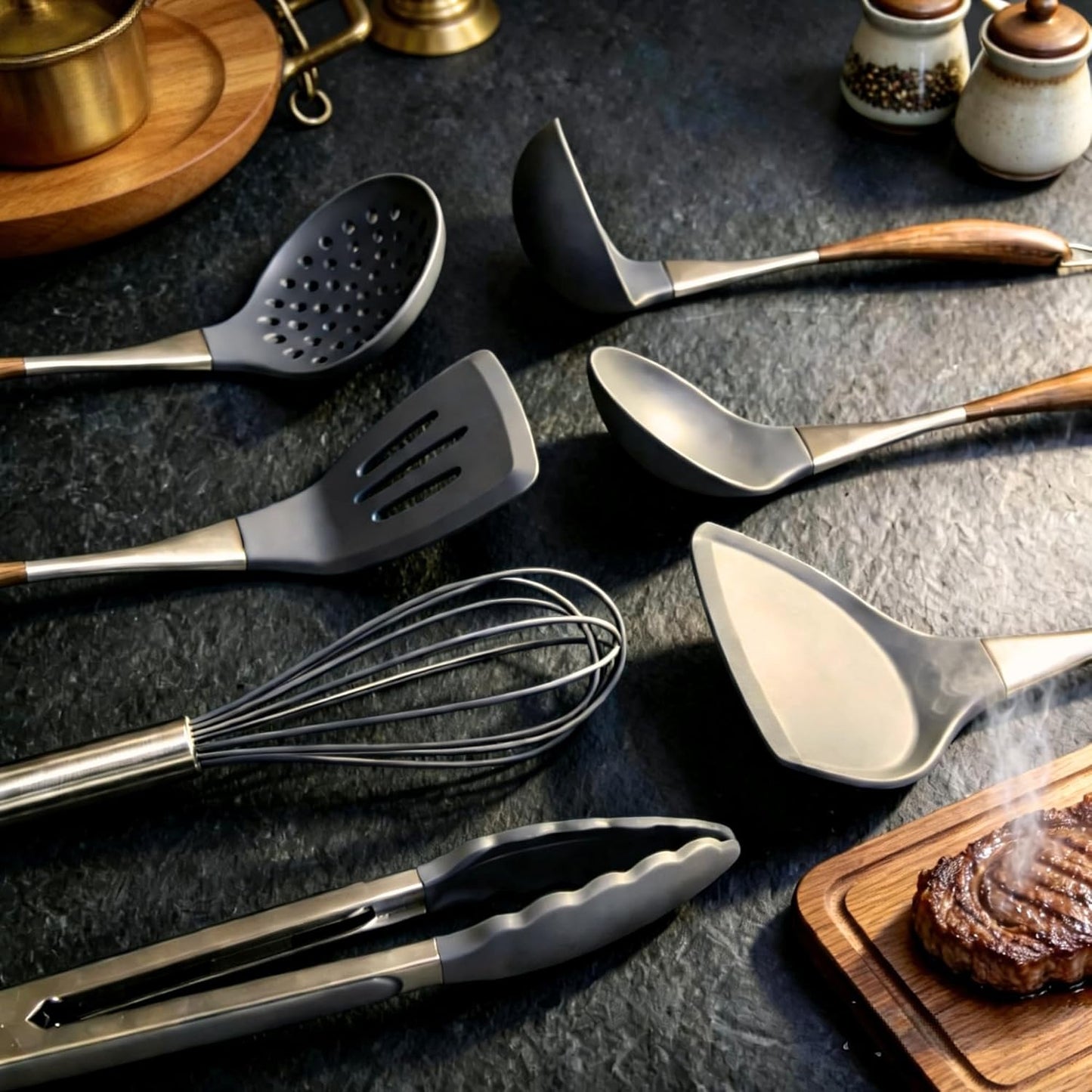 Elegant White Gold Silicone Cooking Utensils Set - Non-Toxic, Dishwasher Safe Kitchen Utensils Set with Heat Resistant Comfort Handles - Includes Spatula & Spoon for Nonstick Cookware