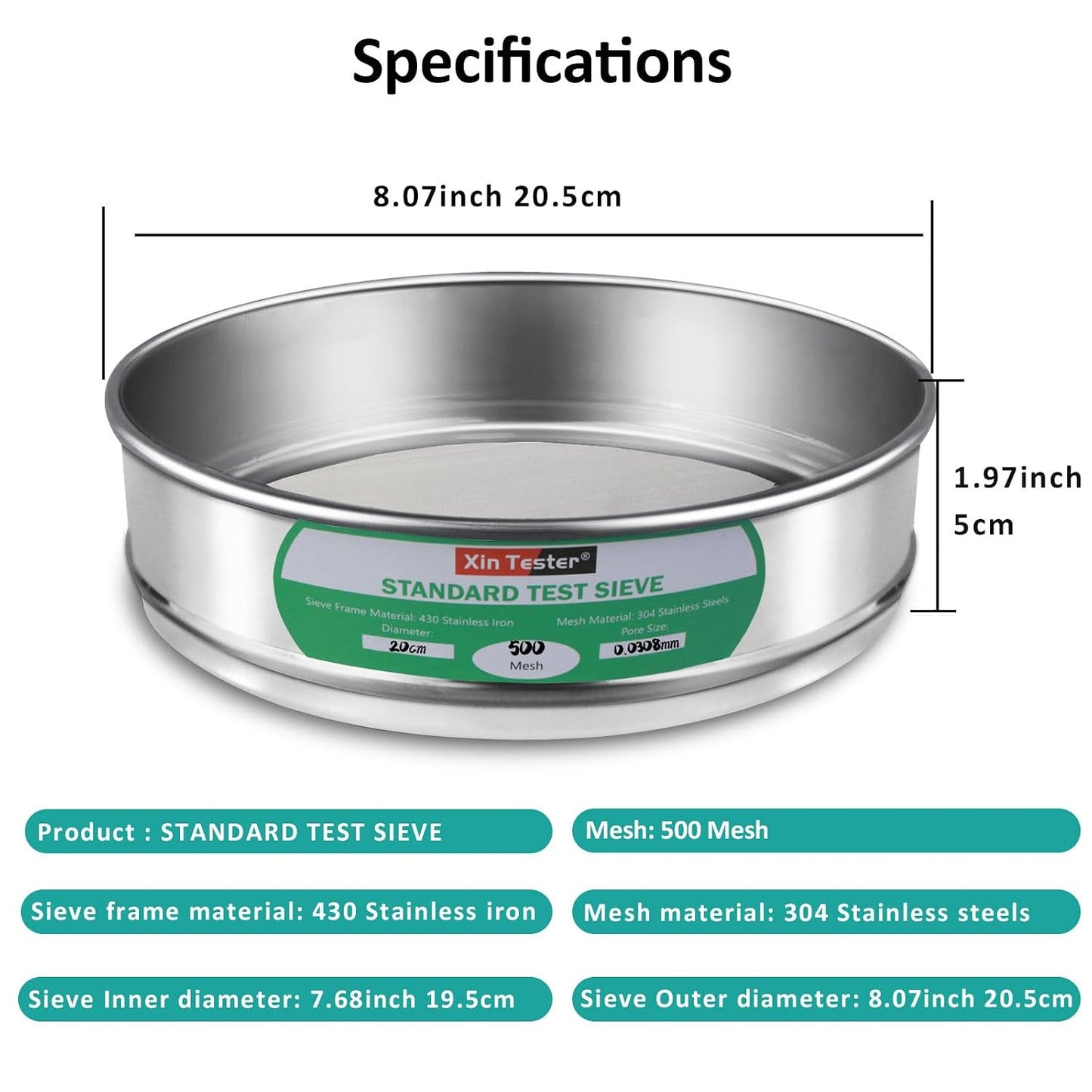 10 mesh Standard Mesh Lab Sieves Laboratory Sample Test Analysis Sieve Dia 7.88 Inches