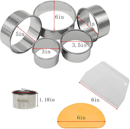 6 Pack Round Cookie Cutter Set (2, 3, 3.5, 4, 5, 6 Inch) Biscuit Cutters