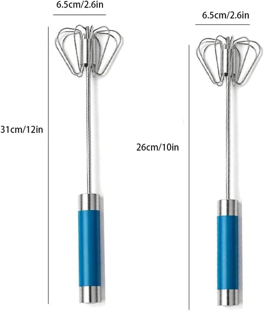 Stainless Steel Semi-Automatic Egg Whisk Set, 2PCS Hand Push Rotary Manual Mixer for Cooking, Whisking, Beating and Stirring (10&12 Inch)
