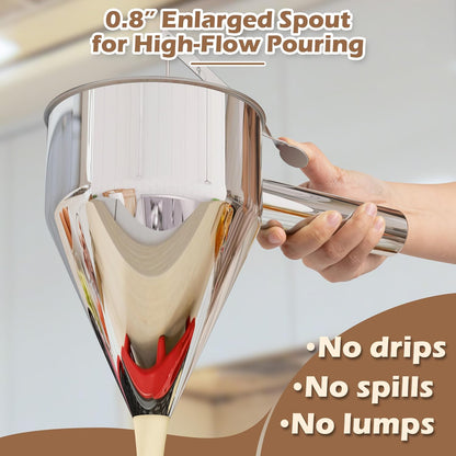 Pancake Batter Dispenser, Pancake Dispenser with 0.8" Large Spout, Easy-Pour Cake Batter Funnel for Thick Mix with Fruits or Chocolate Chips, Stainless Steel Funnel for Home and Kitchen