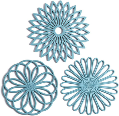Set of 3 Silicone Trivet Mat - Non-Slip & Heat Resistant Modern Kitchen Hot Pads for Table & Countertop - Trivet for Hot Dishes, Turquoise