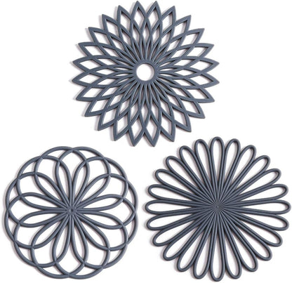 Set of 3 Silicone Trivet Mat - Non-Slip & Heat Resistant Modern Kitchen Hot Pads for Table & Countertop - Trivet for Hot Dishes, Turquoise