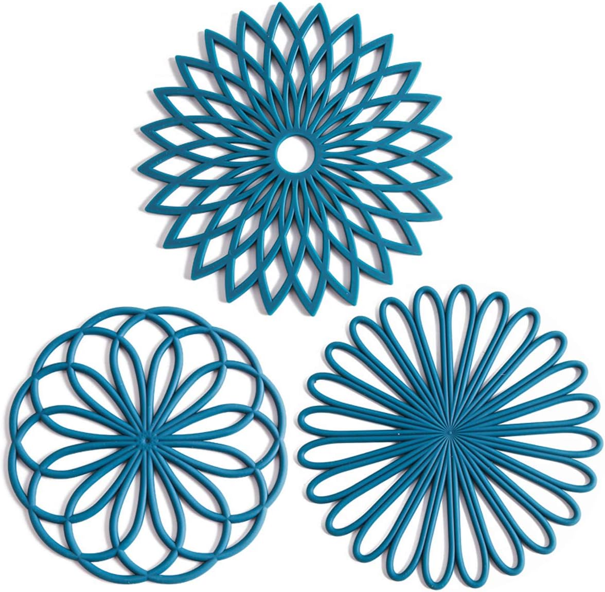 Set of 3 Silicone Trivet Mat - Non-Slip & Heat Resistant Modern Kitchen Hot Pads for Table & Countertop - Trivet for Hot Dishes, Turquoise