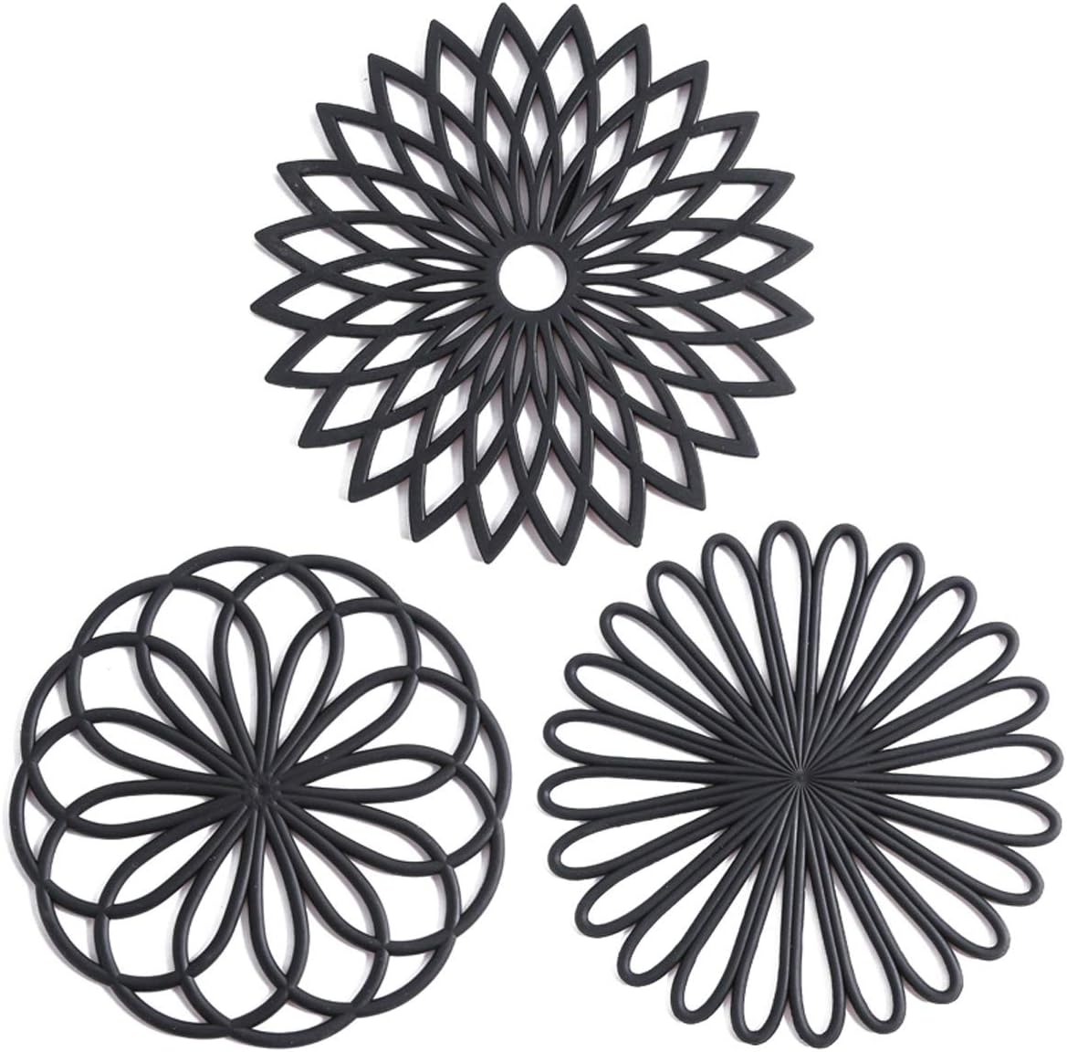 Set of 3 Silicone Trivet Mat - Non-Slip & Heat Resistant Modern Kitchen Hot Pads for Table & Countertop - Trivet for Hot Dishes, Turquoise