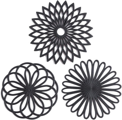 Set of 3 Silicone Trivet Mat - Non-Slip & Heat Resistant Modern Kitchen Hot Pads for Table & Countertop - Trivet for Hot Dishes, Turquoise