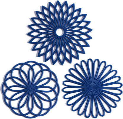 Set of 3 Silicone Trivet Mat - Non-Slip & Heat Resistant Modern Kitchen Hot Pads for Table & Countertop - Trivet for Hot Dishes, Turquoise