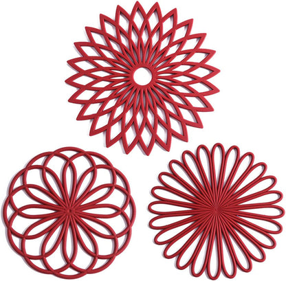 Set of 3 Silicone Trivet Mat - Non-Slip & Heat Resistant Modern Kitchen Hot Pads for Table & Countertop - Trivet for Hot Dishes, Turquoise