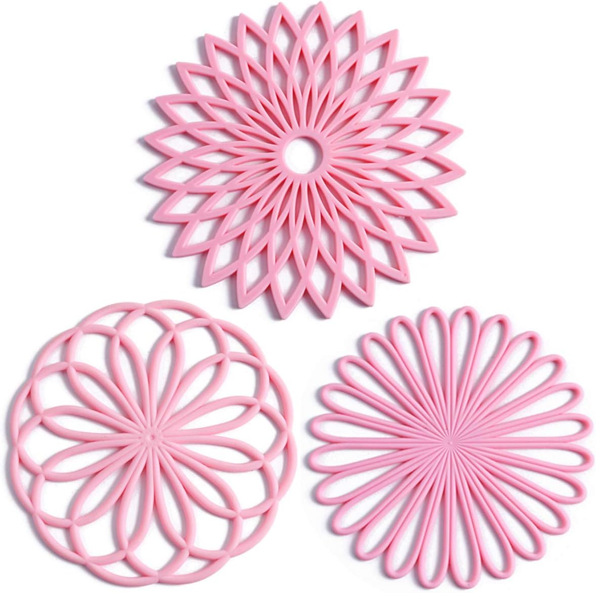 Set of 3 Silicone Trivet Mat - Non-Slip & Heat Resistant Modern Kitchen Hot Pads for Table & Countertop - Trivet for Hot Dishes, Turquoise