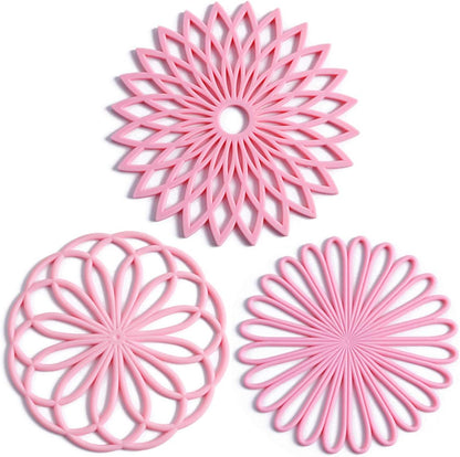 Set of 3 Silicone Trivet Mat - Non-Slip & Heat Resistant Modern Kitchen Hot Pads for Table & Countertop - Trivet for Hot Dishes, Turquoise