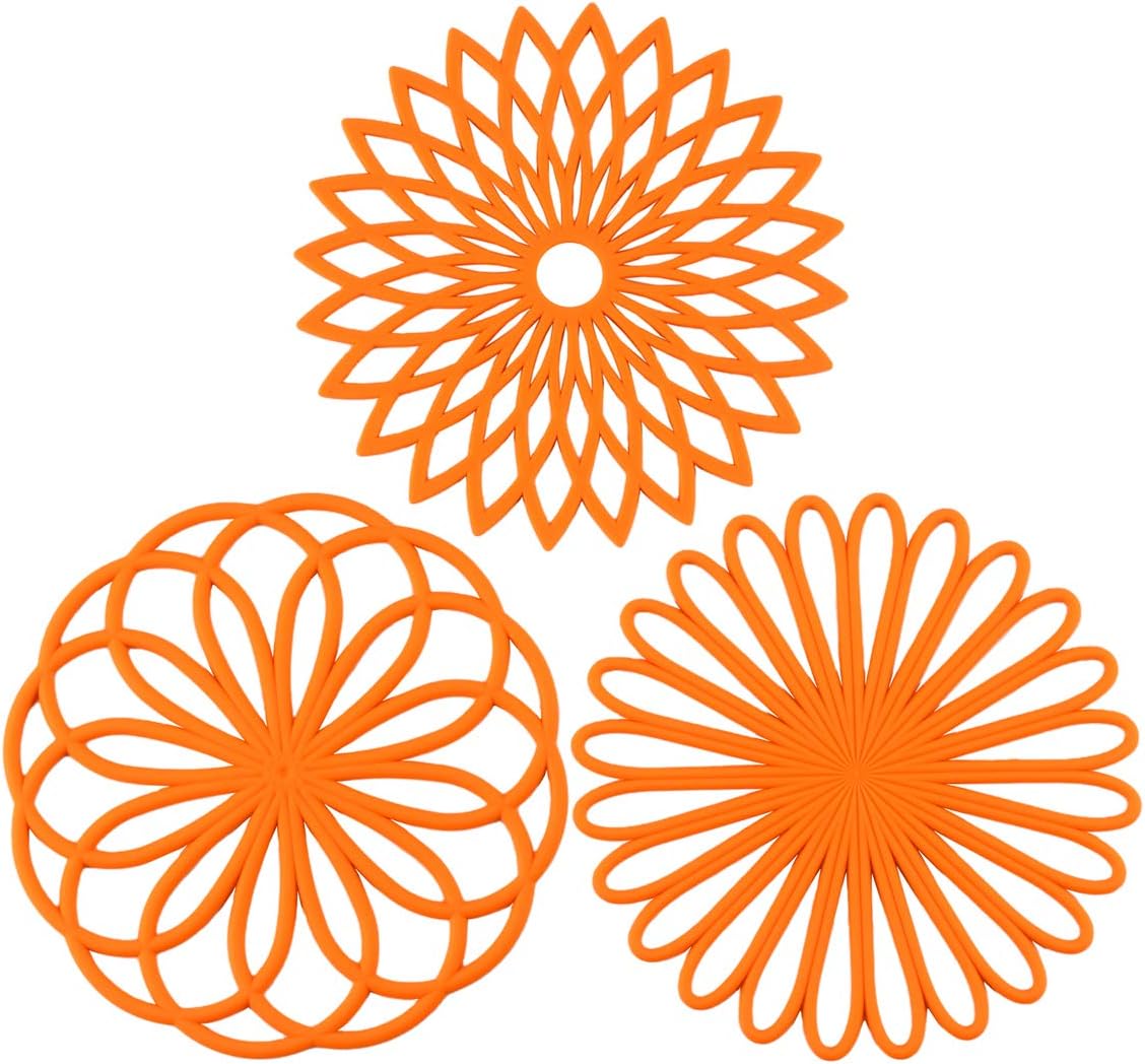 Set of 3 Silicone Trivet Mat - Non-Slip & Heat Resistant Modern Kitchen Hot Pads for Table & Countertop - Trivet for Hot Dishes, Turquoise