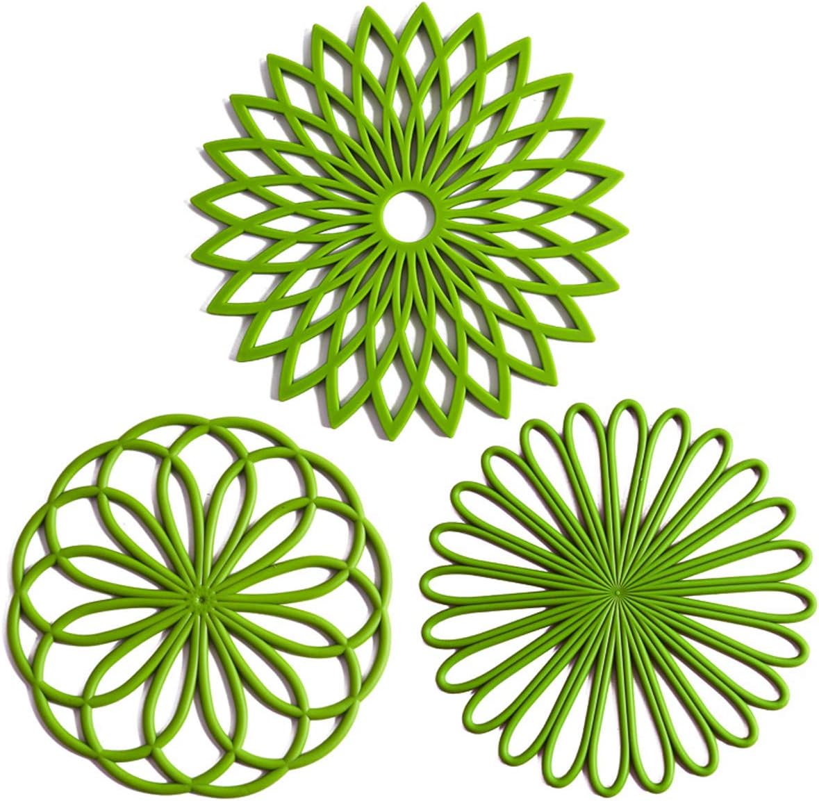Set of 3 Silicone Trivet Mat - Non-Slip & Heat Resistant Modern Kitchen Hot Pads for Table & Countertop - Trivet for Hot Dishes, Turquoise