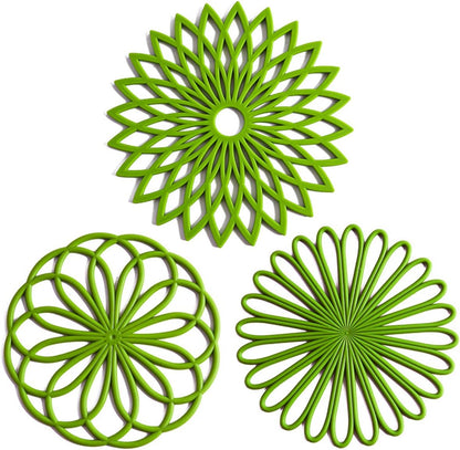 Set of 3 Silicone Trivet Mat - Non-Slip & Heat Resistant Modern Kitchen Hot Pads for Table & Countertop - Trivet for Hot Dishes, Turquoise