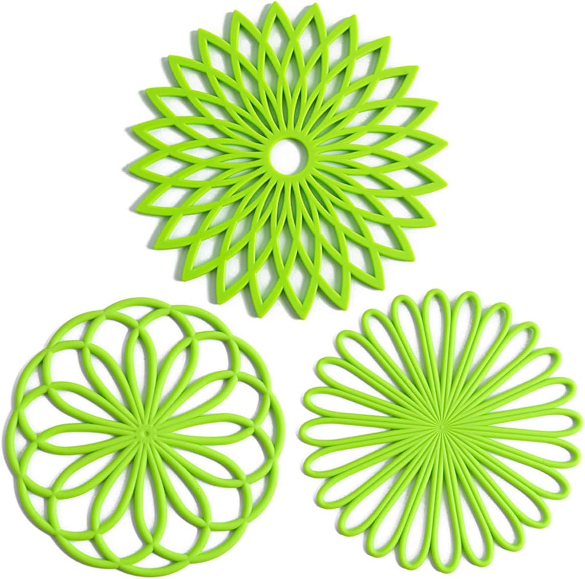 Set of 3 Silicone Trivet Mat - Non-Slip & Heat Resistant Modern Kitchen Hot Pads for Table & Countertop - Trivet for Hot Dishes, Turquoise