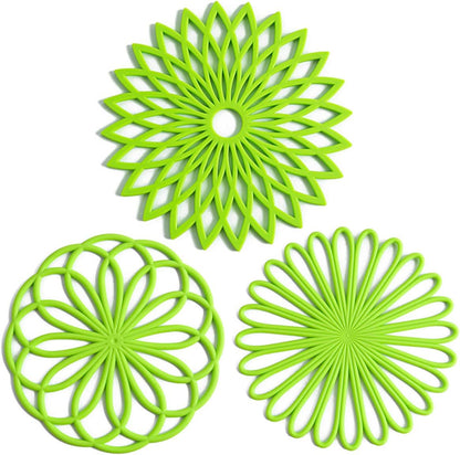 Set of 3 Silicone Trivet Mat - Non-Slip & Heat Resistant Modern Kitchen Hot Pads for Table & Countertop - Trivet for Hot Dishes, Turquoise