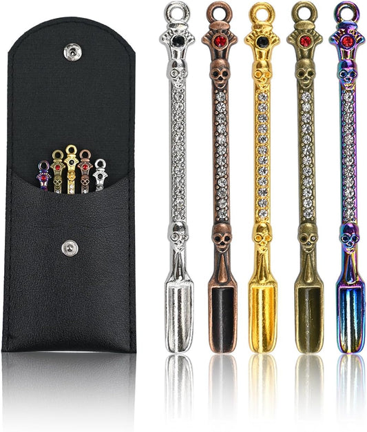 5 PC Mini Metal Shovel Spoons,Tiny Spoon for Spice with PU Pouc (Skeleton) | Little Measuring Spoon for Home Kitchen, Jewelry Keychain Pendant Necklace Charms DIY Multi-Color