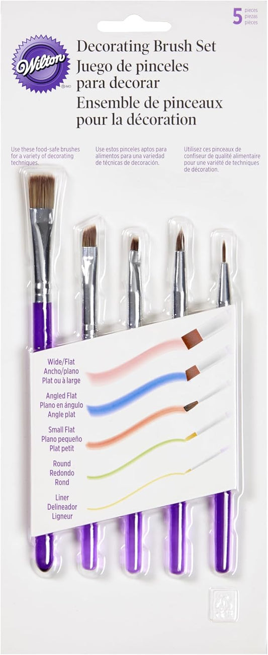 5-Piece Decorating Brush Set, Synthetic Bristles | Food-Safe Synthetic Bristle Brushes for Dusting Edible Glitter, Luster Dust & Painting Edible Color on Cakes & Treats