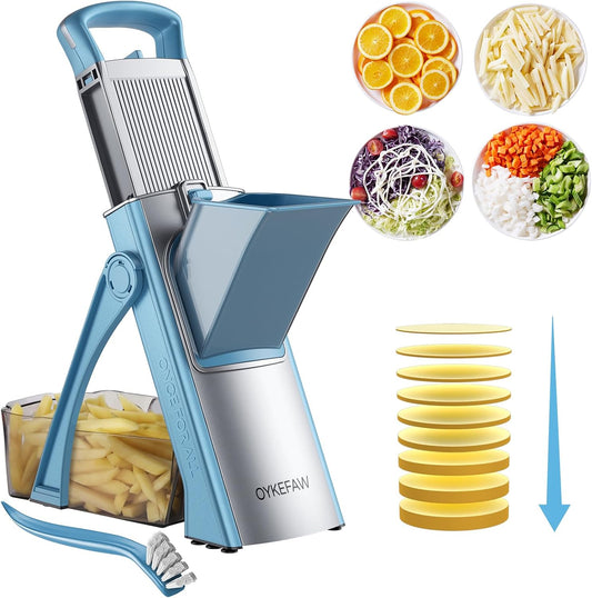 Safe Mandoline Slicer for Kitchen, 6 in 1 Vegetable Chopper, Potato Slicer | Safe Mandoline Slicer, French Fry Cutter For Potatoes, Potato Slicer, Food Chopper, Adjustable Thickness 0.1-8 mm with Brush