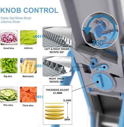 Safe Mandoline Slicer for Kitchen, 6 in 1 Vegetable Chopper, Potato Slicer | Safe Mandoline Slicer, French Fry Cutter For Potatoes, Potato Slicer, Food Chopper, Adjustable Thickness 0.1-8 mm with Brush