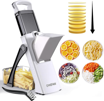 Safe Mandoline Slicer for Kitchen, 6 in 1 Vegetable Chopper, Potato Slicer | Safe Mandoline Slicer, French Fry Cutter For Potatoes, Potato Slicer, Food Chopper, Adjustable Thickness 0.1-8 mm with Brush