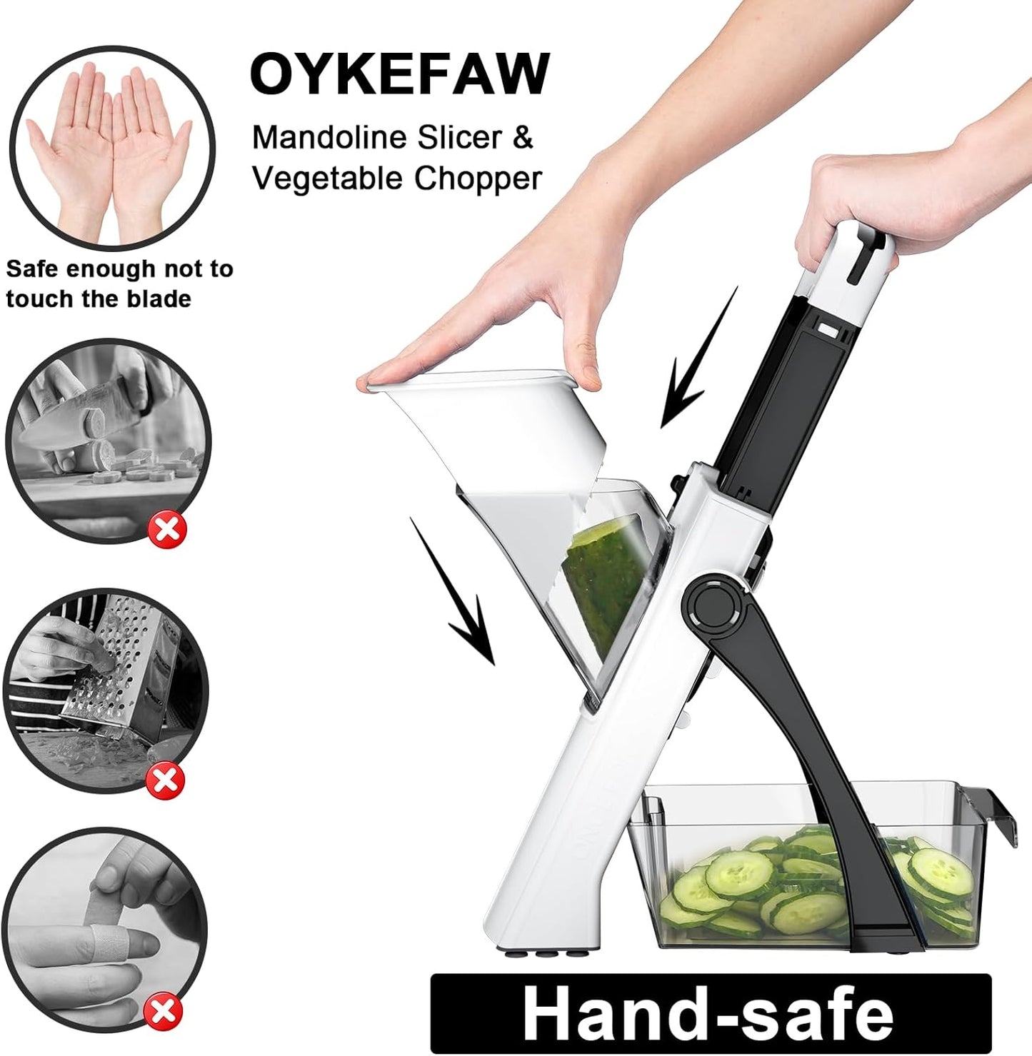 Safe Mandoline Slicer for Kitchen, 6 in 1 Vegetable Chopper, Potato Slicer | Safe Mandoline Slicer, French Fry Cutter For Potatoes, Potato Slicer, Food Chopper, Adjustable Thickness 0.1-8 mm with Brush
